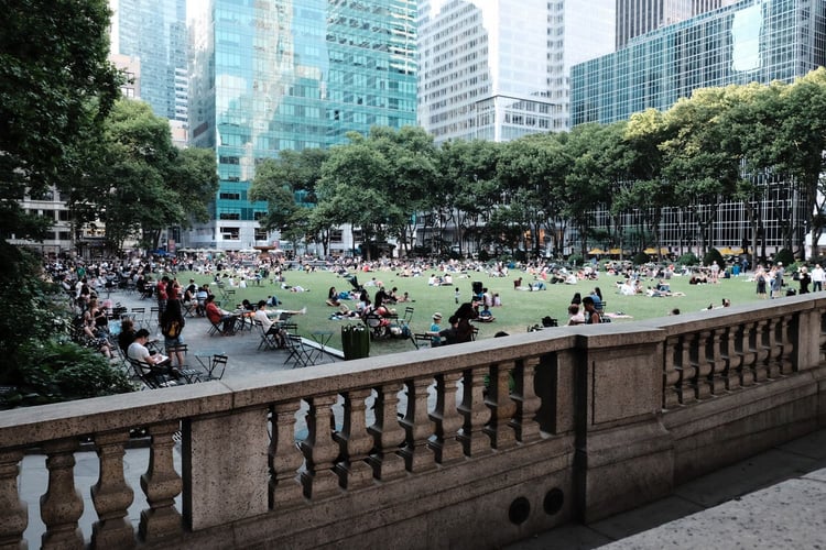 People sitting in the Bryant park