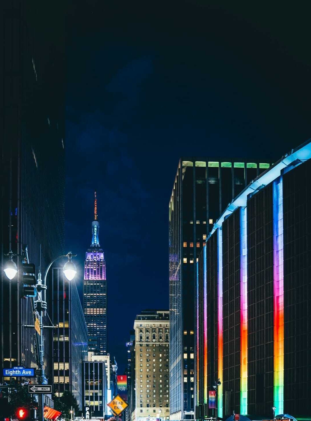 Empire State Building lit in rainbow colors for NYC Pride.